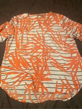 Chico's Peach Palm-Leaf Stripe Blouse